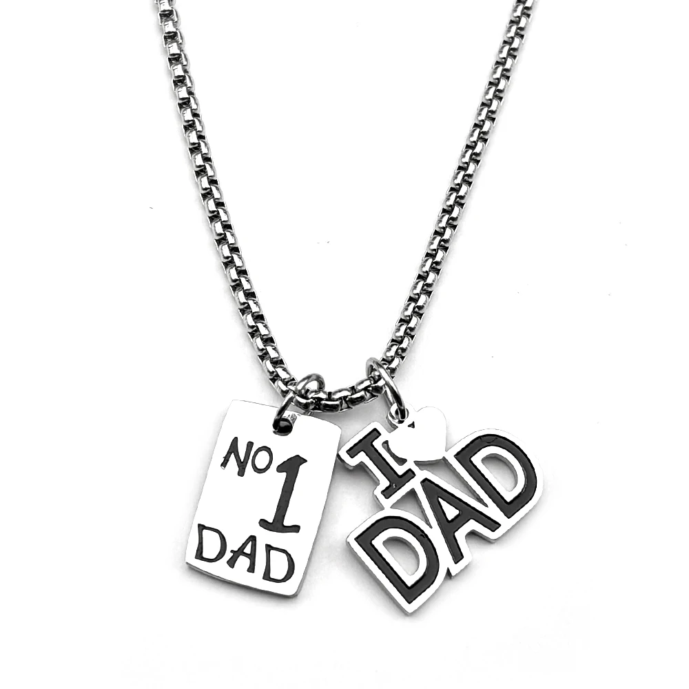 Ich liebe Papa Vatertagsgeschenk Kette Edelstahl Silberfarben Nr. 1 Papa Hundemarken-Anhänger Geburtstag Liebe zum Vater ausdrücken Halskette Schmuck – Detail 8