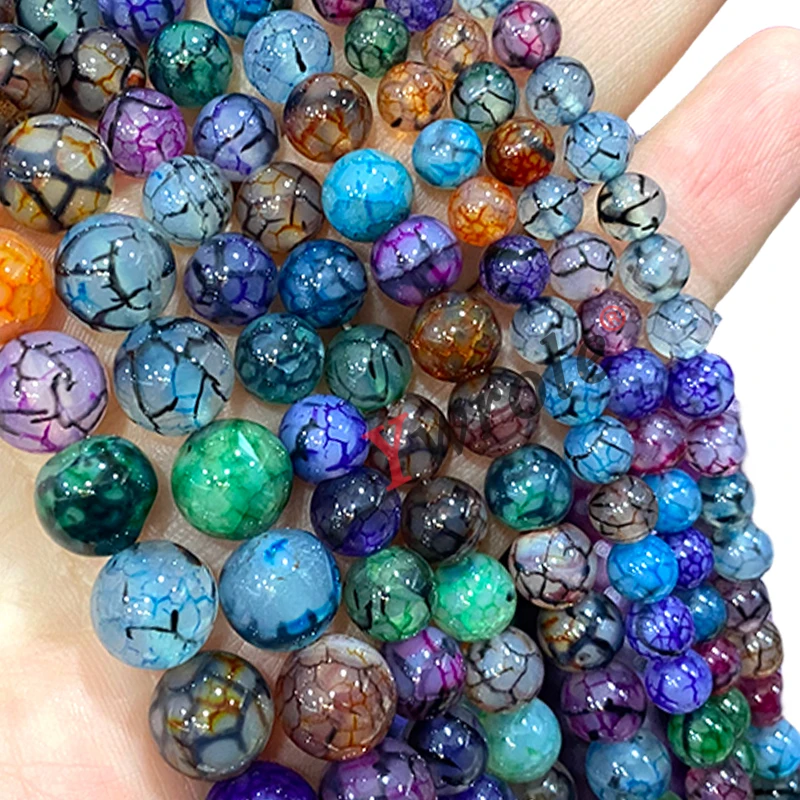 Natural Stone Colorfull Dargon Veins Agates Round Spacer Beads for Jewelry Making DIY Bracelets Earrings Accessories 6 8 10MM