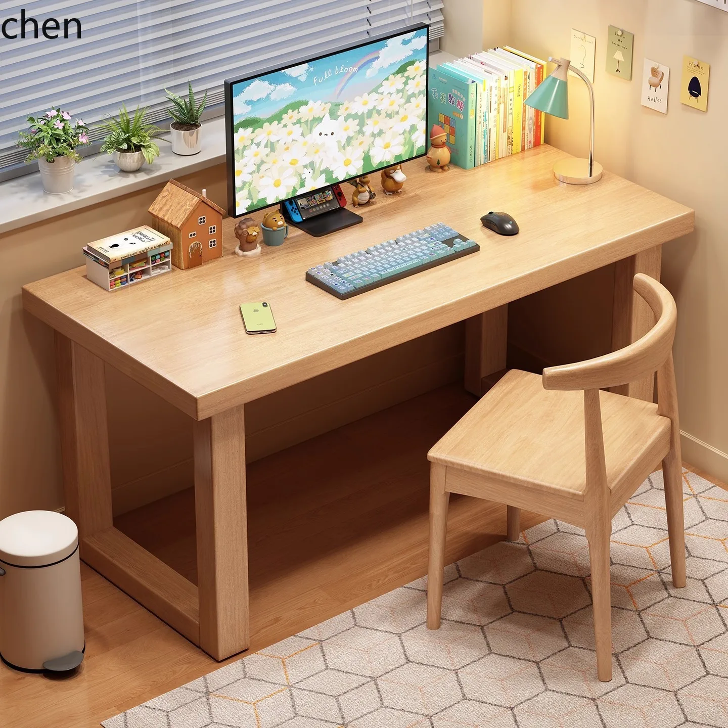 Hxl solid wood desk - minimalist double-sized workstation