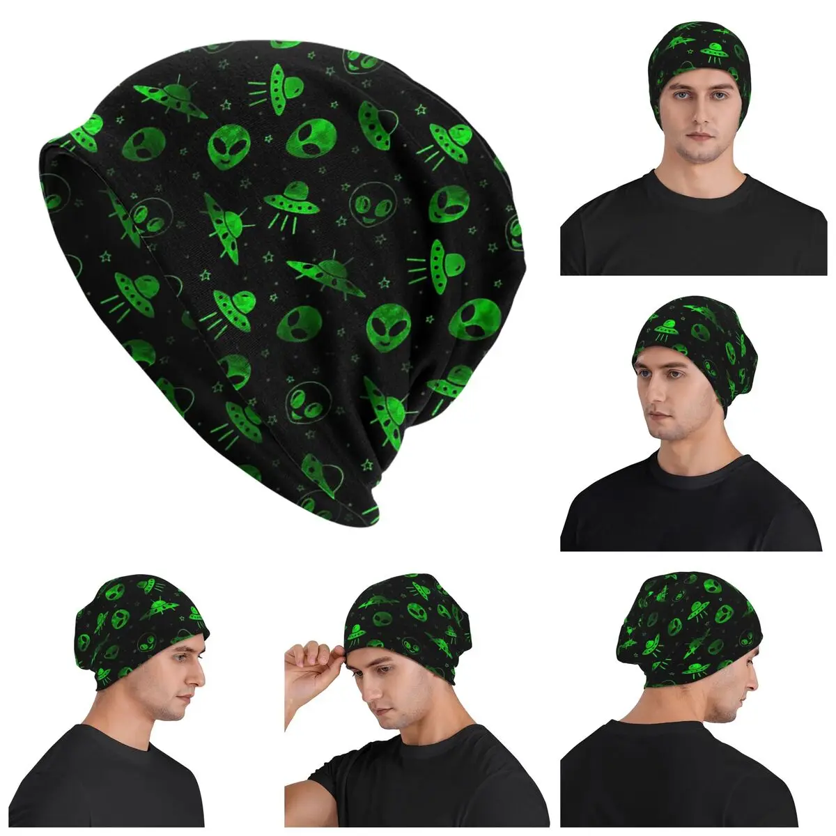 

Теплая вязаная шапка с рисунком «Чужой и НЛО», модная шапка-капот, осенне-зимние уличные шапочки, шапки для взрослых унисекс