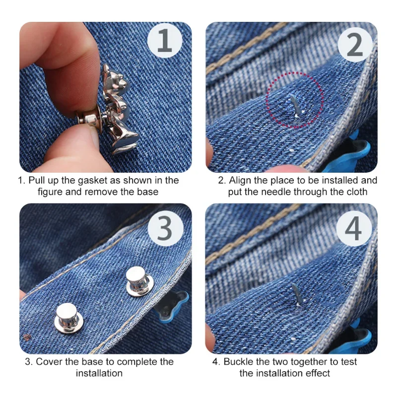 Detachable Metal Buttons Bear Snap Fastener Pants Pin Retractable Button Sewing-Free Buckles for Jeans Perfect Fit Reduce Waist