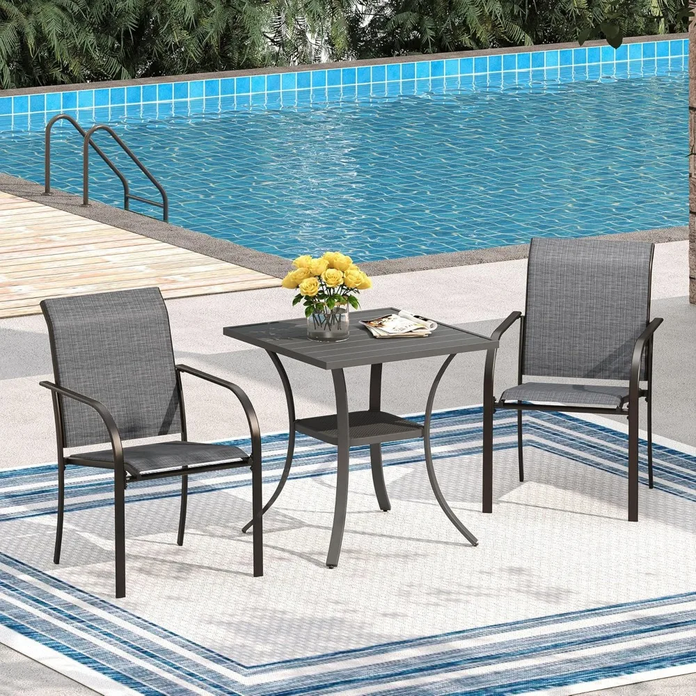 Outdoor Patio Dining Table, 28" Square Metal Slatted with Storage Shelf, Ideal for Front Porch, Deck, Lawn, and Garden without U