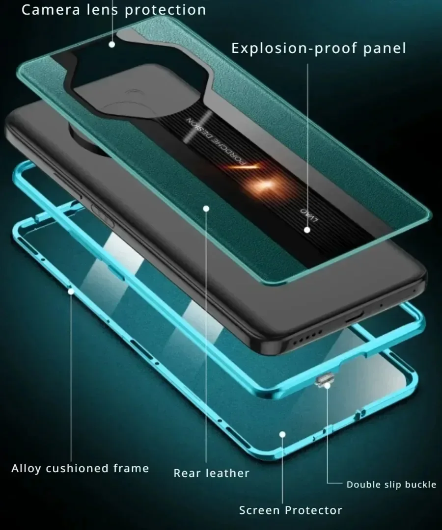 For Samsung S23 S24 Ultra S22 Plus Alloy Metal Bumper Flip Double Sided Protection Leather Shockproof Case Screen Lens Protector