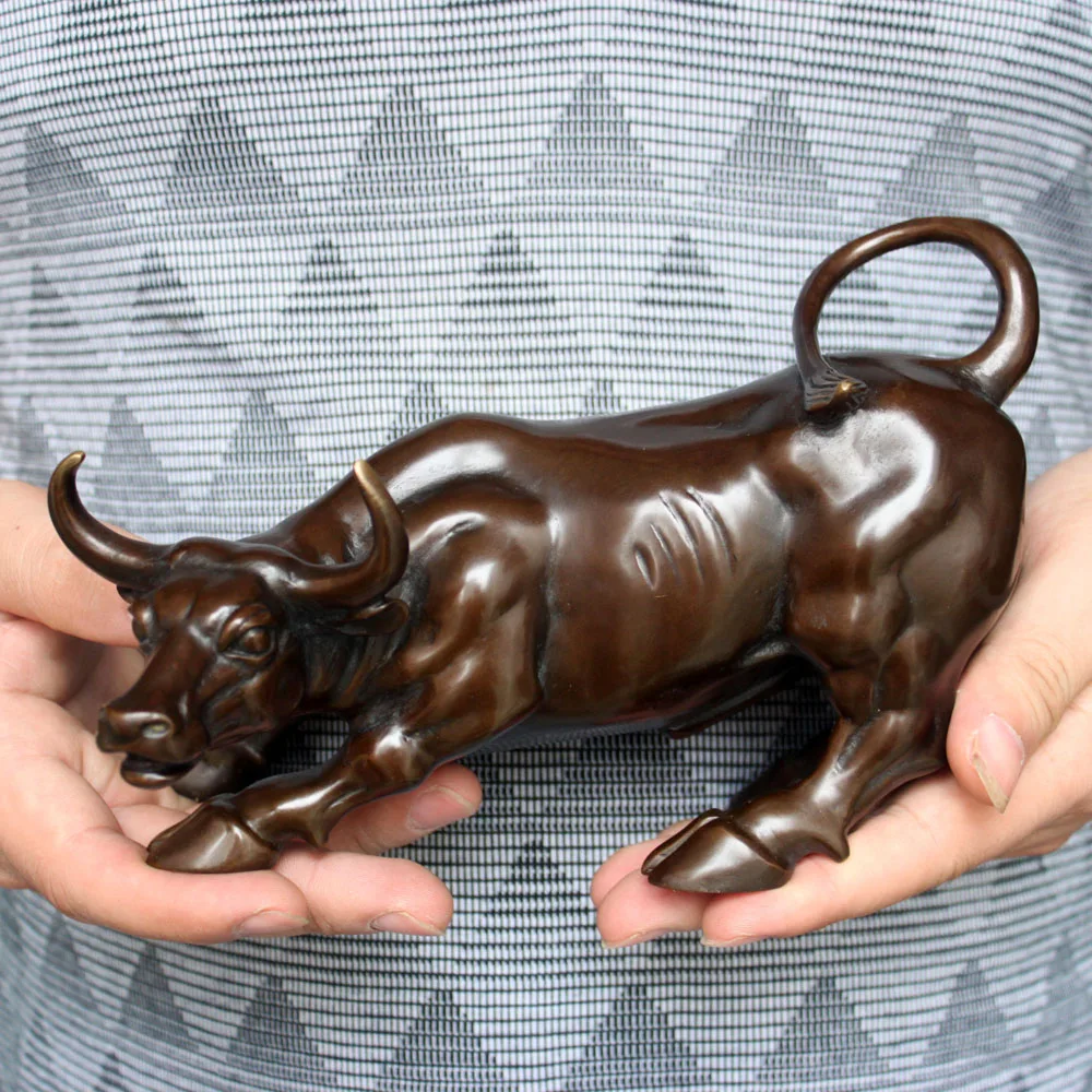 19CM # office home store business stock-market Mascot -efficacious Talisman Money Drawing Charging Bull bronze statue