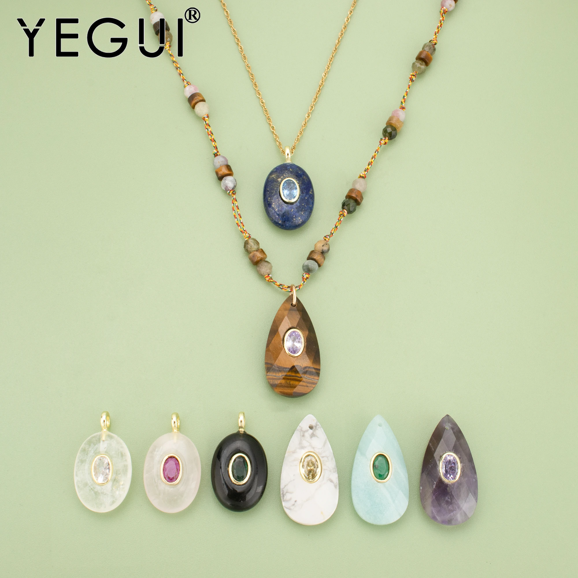 YEGUI, 1 pçs/lote, MH48, acessórios de jóias, banhado a ouro 14k, cobre, pedra natural, feito à mão, amuletos, pingentes diy, fabricação de jóias