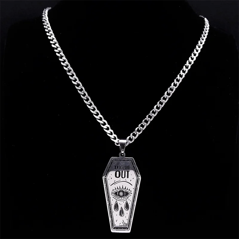 Punk DIG ME OUT Coffin Pendant Necklace Stainless Steel Goth Eyes Tears Necklaces Music Gothic y2k Jewelry collar acero N3703