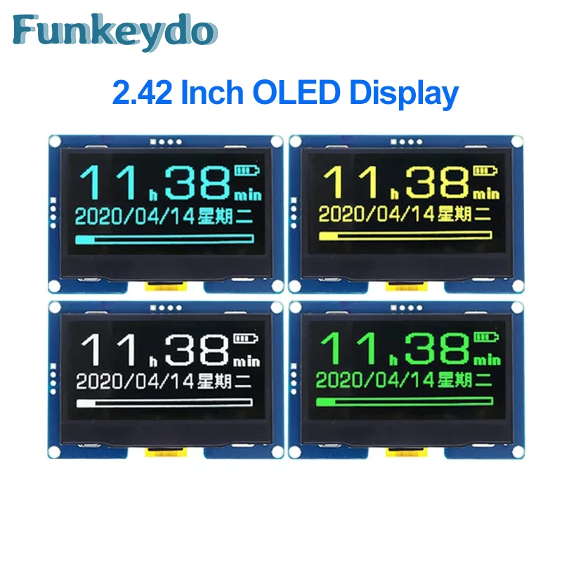2,42 Zoll OLED-Displaymodul – 128x64 Pixel, SSD1309-Treiber, I2C/SPI – Blau/weiß/gelb/grün, 7-polig – Für Elektronische Bastelprojekte, Niedriger Stromverbrauch, Breites Temperaturspektrum