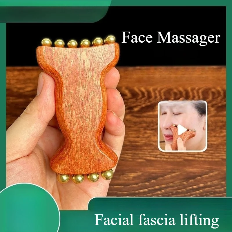 

1pc Wooden Face Massager Facial Fascia Lifting Tool Fades Wrinkles Firms Facial Lymphatic Detox Natural Copper Wood Beauty Tool