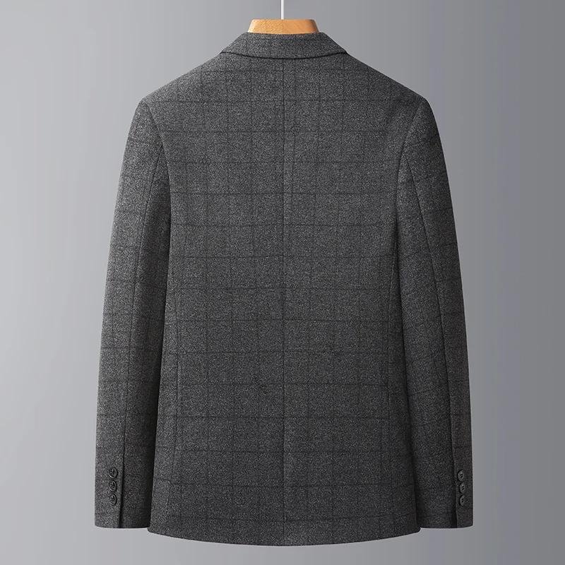 Blazers a cuadros para hombre, traje de chaqueta con patrón de cuadros de sombra gris oscura, trajes casuales inteligentes, atuendo ajustado a medida, aspecto de oficina para hombre