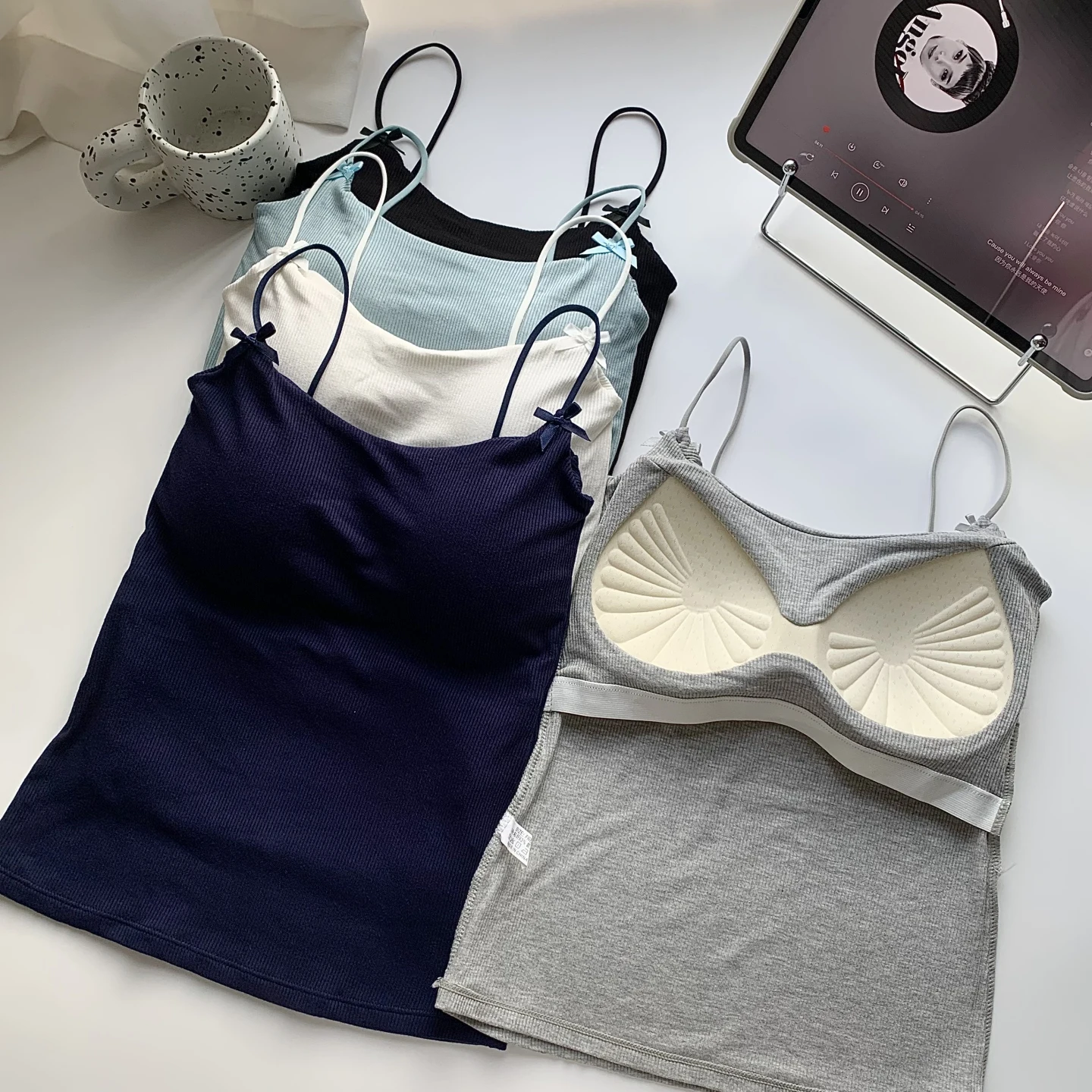 Spring Summer Autumn Pure Desire  Knot Thin Strap Halter Neck Women's Vest with Chest Pad Gathered Beautiful Back