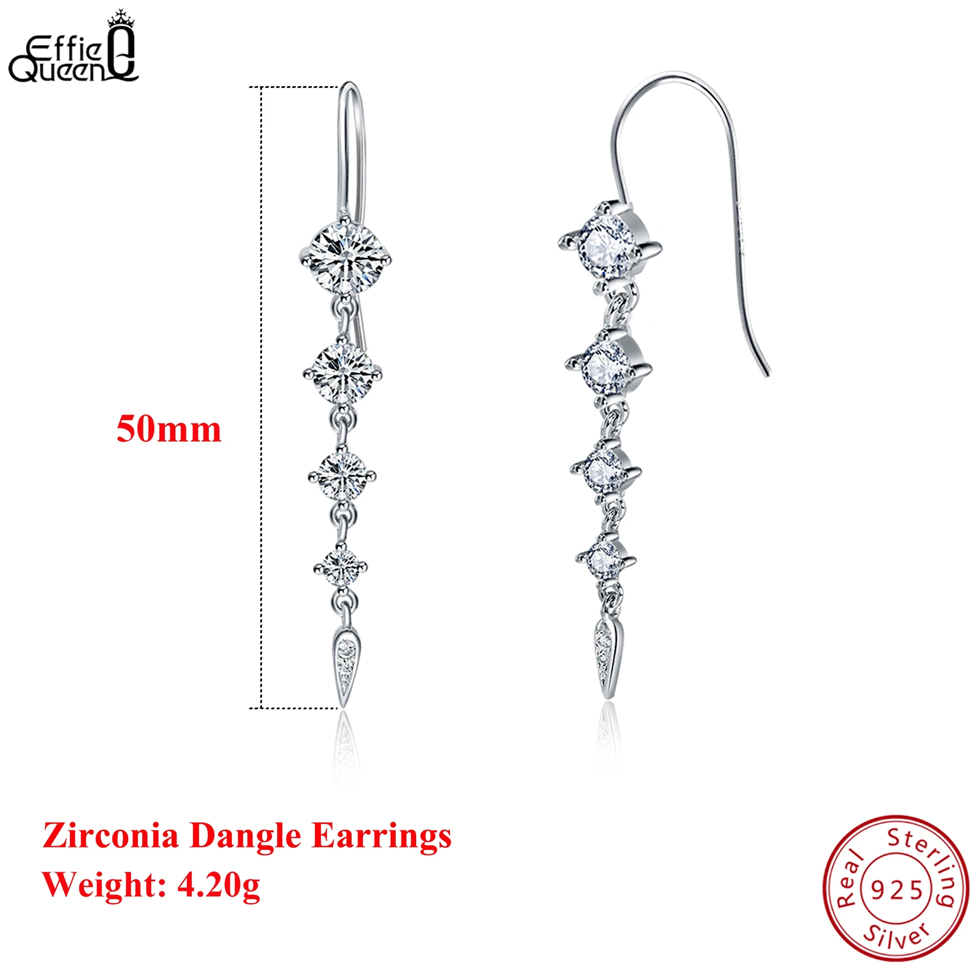 

Effie Queen 925 Silver Rhodium Plated Round Zirconia Dangle Earrings Ear Drop Sparkling Jewelry for Women Banquet Party SE52