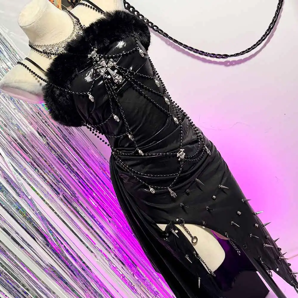 

2025 DIY 90s Cross E-Girls Emo Kawaii Готическое платье Гранж Ручная работа Y2K TOPS Goth Club Wear Chain Harajuku Punk Rock Teen Eco