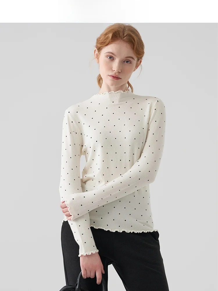 

Sweet Polka Dot Base irt Women's Soft Cozy Knitted Winter Slimming Top JiuJiu Brand Polyester Fiber Casual Inner Wear