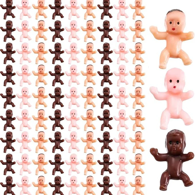 30Pcs Mini Plastic Babies Cake Decorations Baby Shower Game Tiny Baby Dark Skin Ice Cube Game Party Supplies