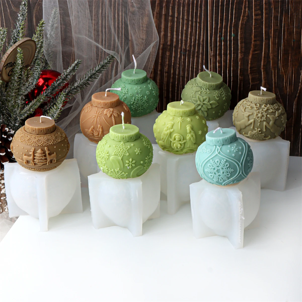 ثلاثية الأبعاد عيد الميلاد الكرة شمعة قالب من السيليكون لتقوم بها بنفسك تنقش فانوس الكرة شمعة معطرة صنع قالب عيد الميلاد الأيائل قالب الجبس ملموسة