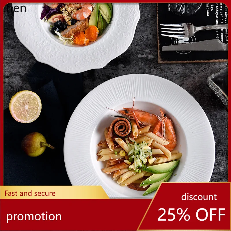 

ZML Porcelain Plate, Pasta Plate, Salad Tableware, Hotel Restaurant Deep Soup Plate