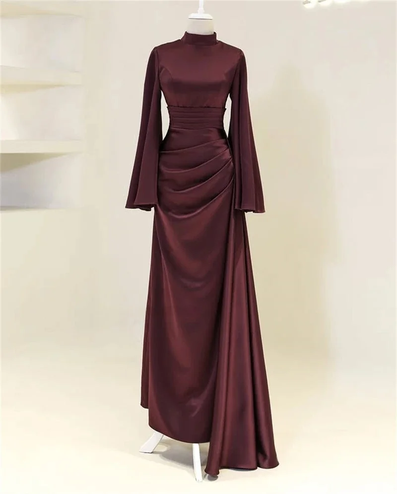 JDYカスタムバーガンディサテンラッフル高級イブニングドレスモダンスタイルウェディングパーティガウン