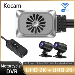 Gravador de Câmera Dupla Motocicleta UHD Gravador de Vídeo Traço Cam com Monitor de Estacionamento 24H WiFi DVR Dual 1440P FHD, 2K