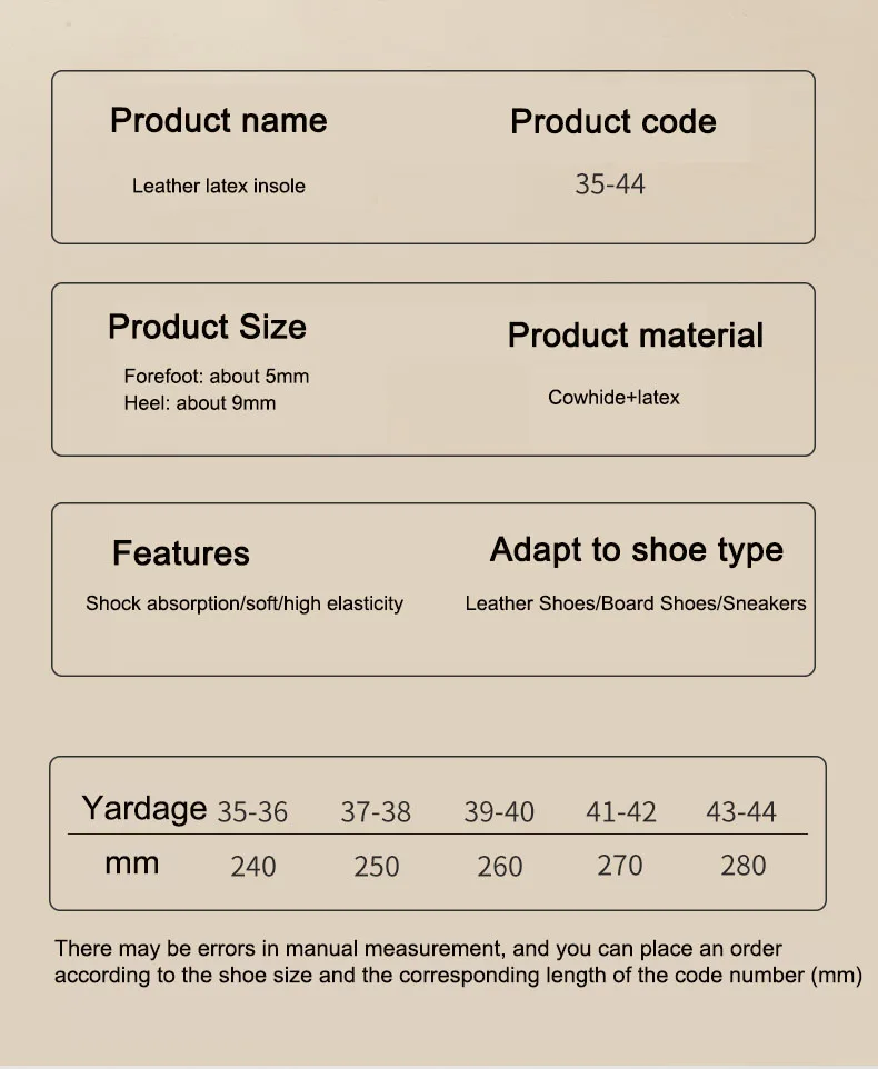 Latex Insole for Feet Leather Shoe Sole Inserts Soft Cowhide Sports Shock Absorbing Plantar Fasciitis Template Insoles for Shoes