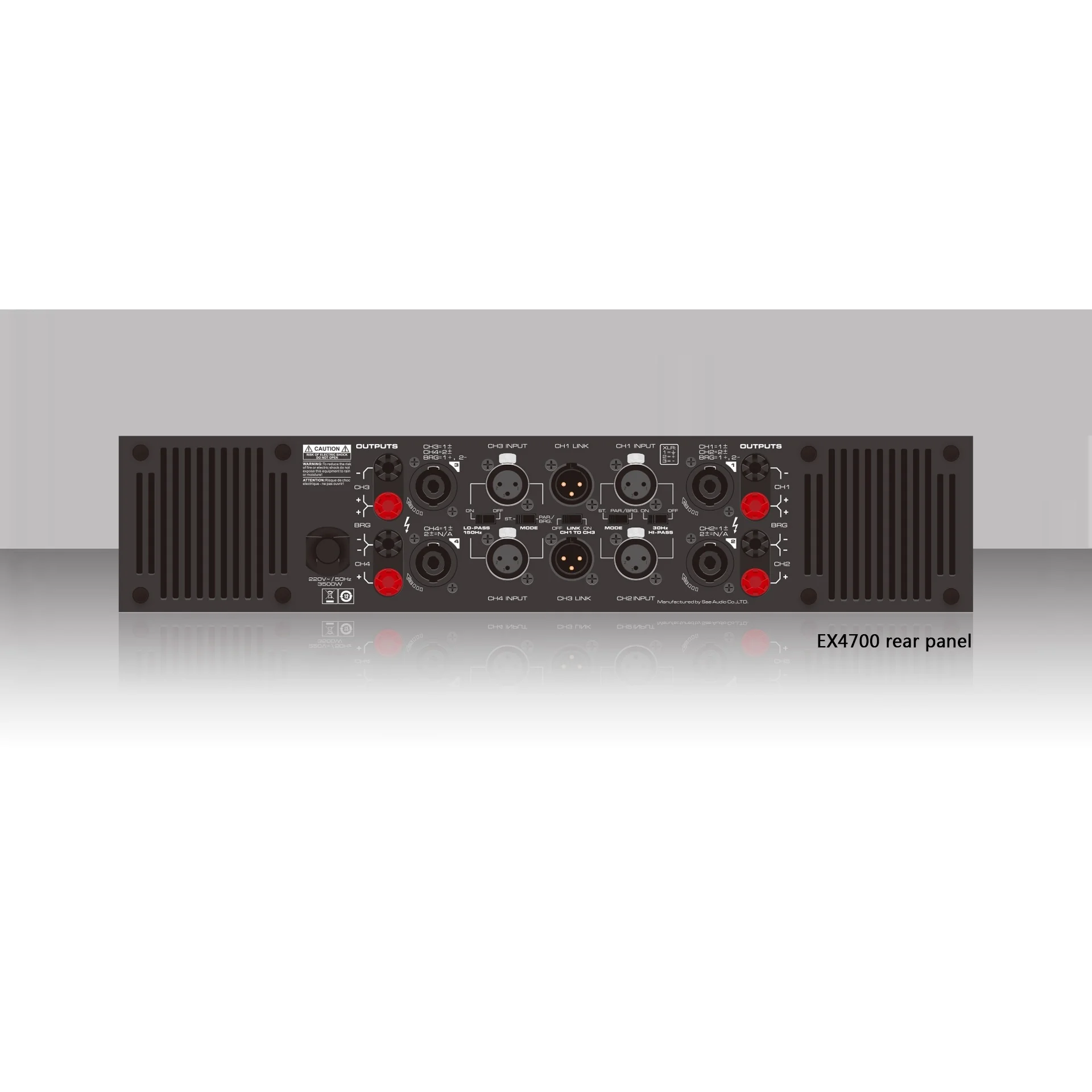 EX4700/EX4900 Versatile 4-Ch Amp, Stereo/Parallel Mode, CH1-CH3 Parallel Switch, Hi-Pass/Lo-Pass, XLR/TRS/SpeakON/Binding Post