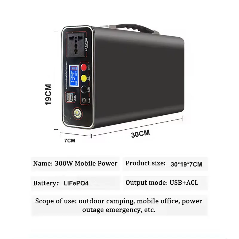 NEW 220V 300W 90AH LIFEPO4 Portable Campsite Mobile Power Supply Camping Storage Mobile Mobile Laptop Load