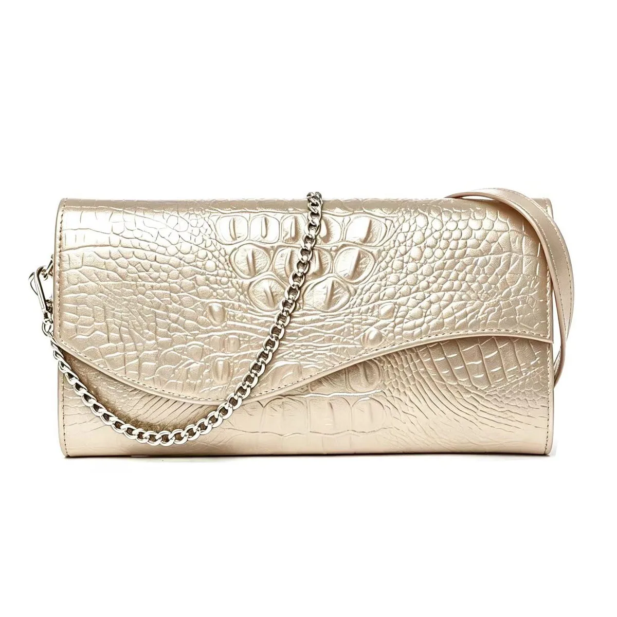 Alligator Pattern Women Cow Leather Clutch Bag Removable Chain Strap Crossbody Evening Bag Ladies Cowhide Purse Handbag