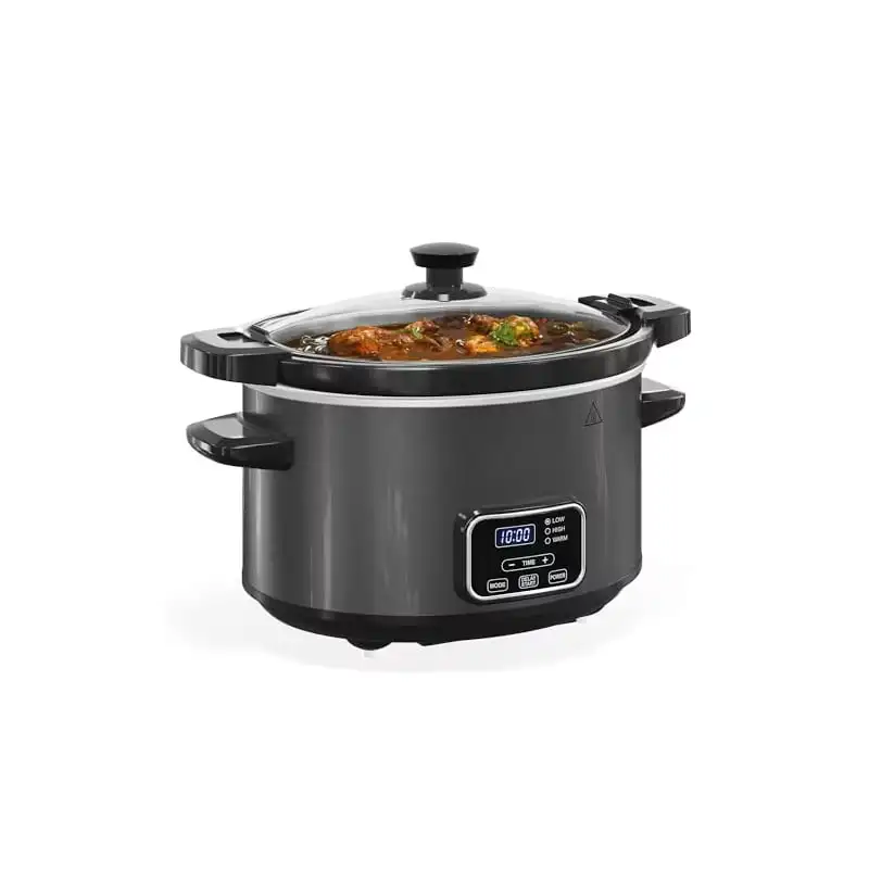 Olla de cocción lenta de 4 cuartos, olla programable con tapa de bloqueo, olla de cerámica extraíble, 3 configuraciones de calefacción y control de tiempo, tapa apta para lavavajillas