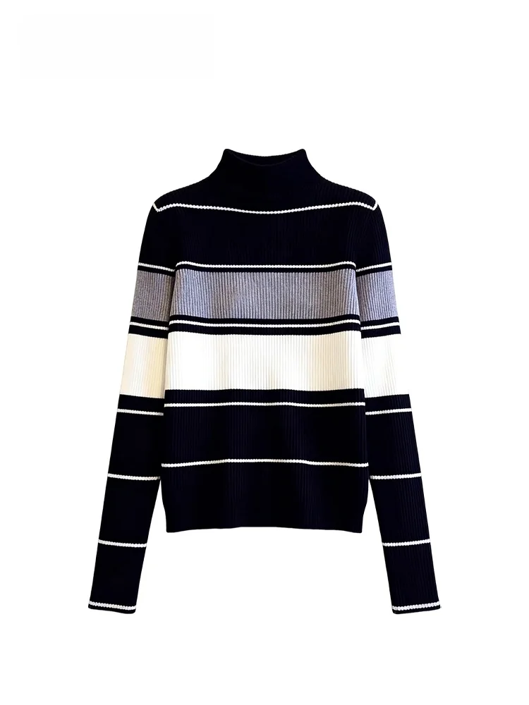 

plus Size High Ne Long Sve Sweater Women's Casual Loose Fit Autumn Winter Striped Top Trendy plus Size Inner Wear
