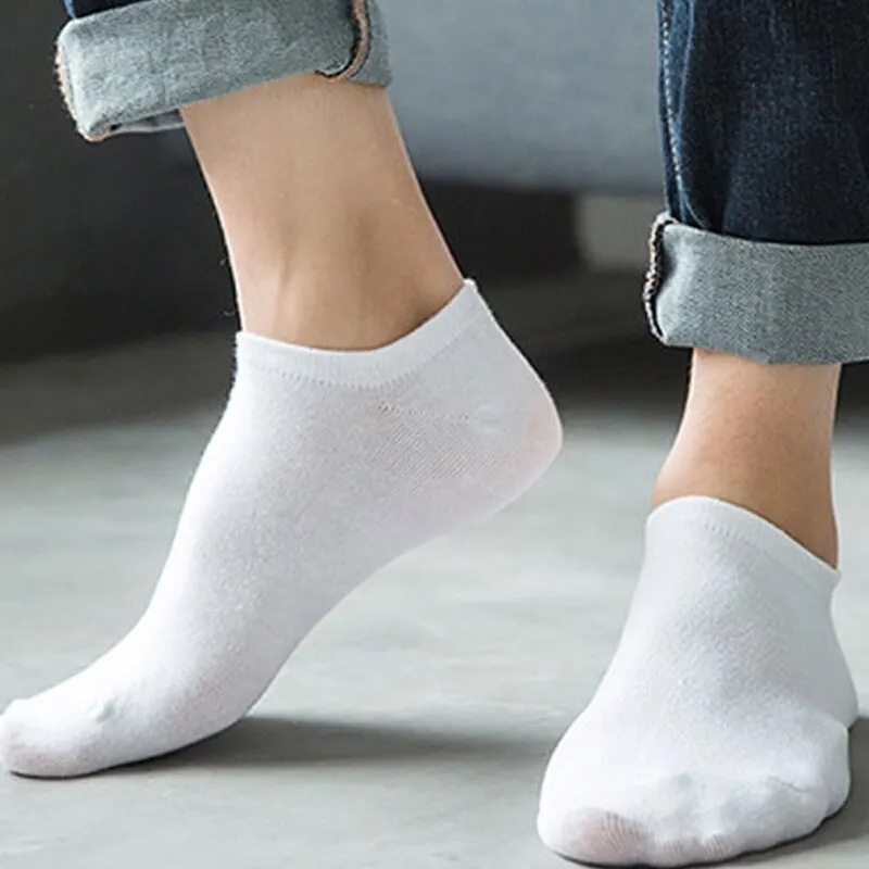 5 Pairs Mens Polyester Fiber Socks Short Sleeve Sweat Absorbing Low Top Shallow Mouth Classic Four Seasons White Socks