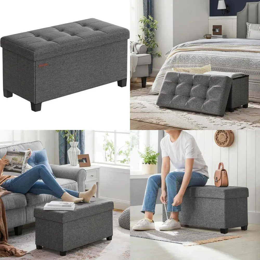 

Folding Storage Ottoman Bench with Legs, 15 x 30 x 15.2 Inches, Bedroom Footrest, Storage Chest, High Load Capacity