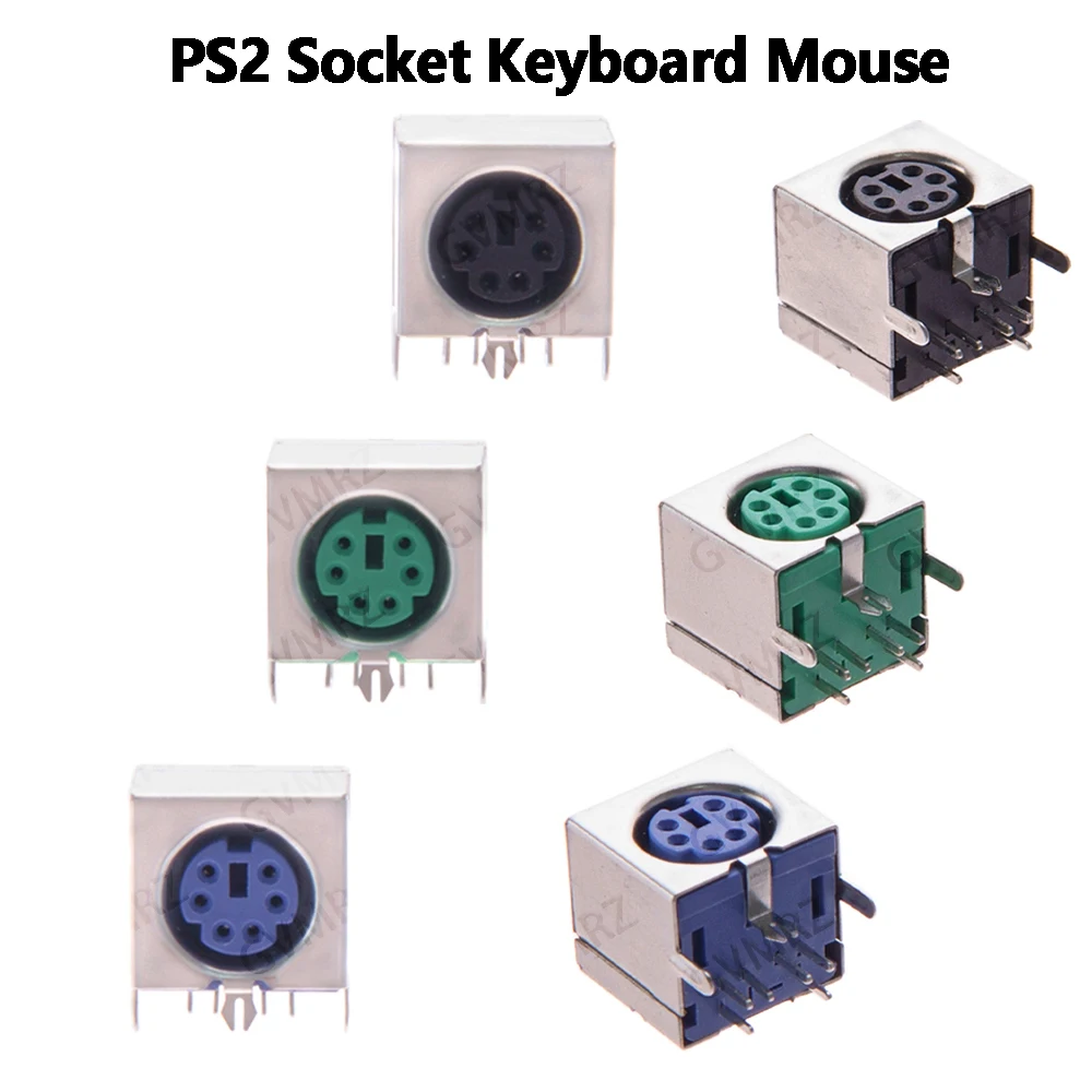 10PCS/LOT PS2 6P 6pin Purple Green Black Connector Socket Keyboard Mouse  PS2