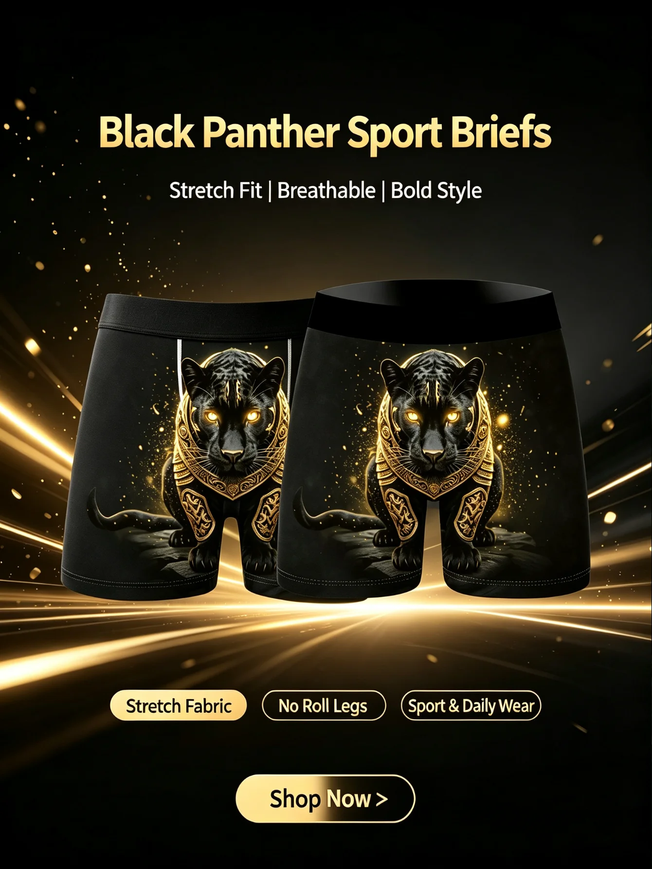 4Pcs Men Boxer Briefs Golden Mythical Animal Print Underwear 4 Way Stretch Breathable Soft Male Boxer Shorts