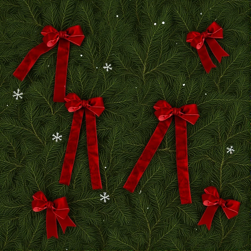 5pcs Velvet Bow Christmas Double-Layer Burgundy Bow Hanging Ornaments For Diy Christmas Tree Decorations - Image 3