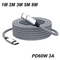 1M 2M 3M 5M 8M USB Type C To Type C Cable PD 60W 3A Fast Charger Data Universal Extended for  Xiaomi Samsung Camera Laptop PHONE