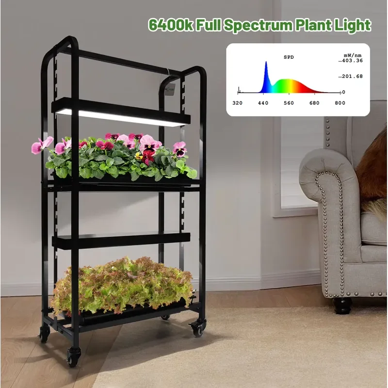 Sunlike Spectrum 120cm T8 LED Grow Light Tube 4FT Full Spectrum Adjustable Height Movable Wheels IP44 Rated Aluminum Alloy