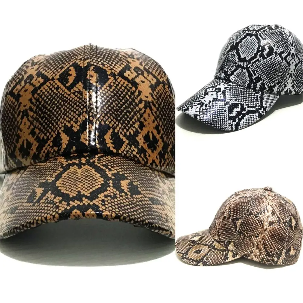 Versatile PU Baseball Cap Snake Skin Print Leopard Print Duck Tongue Hat Adjustable UV Protection Sun Caps Women's