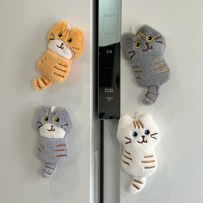 Home Decor Cat Cartoon Bag Buckle Cute Plush Fridge Magnets Animal Refrigerator Magnets Doll For Kids Birthday Gift