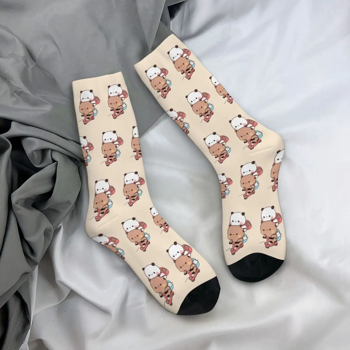 Funny Skating Bubu Dudu Basketball Socks Cartoon Bear Polyester Middle Tube Socks for Unisex Sweat Absorbing