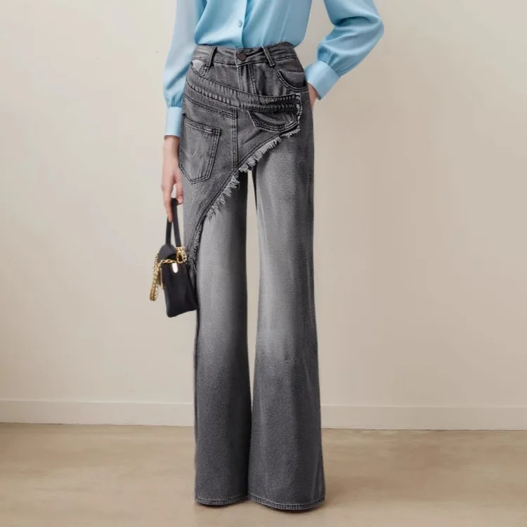 

SuperAen Ретро-дизайн Лоскутные длинные брюки Женские потертые свободные джинсы High Street