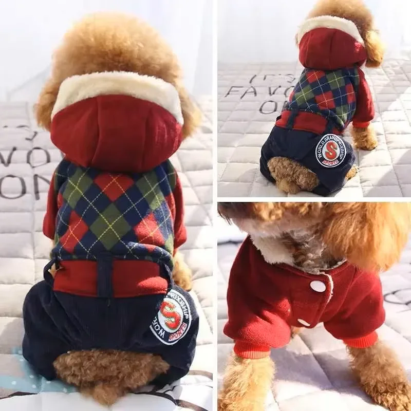 Winter Haustier Verdickte Warme Kleidung Mode Plaid Hund Vier Beine Kleidung Welpen Hoodie Teddy Yorkshire Mantel Pet Liefert