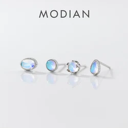 Modian 925 Sterling Silver Round Drop Oval Shape Exquisite Stud Earrings for Women Fine Jewelry Simple MoonStone Anniversary