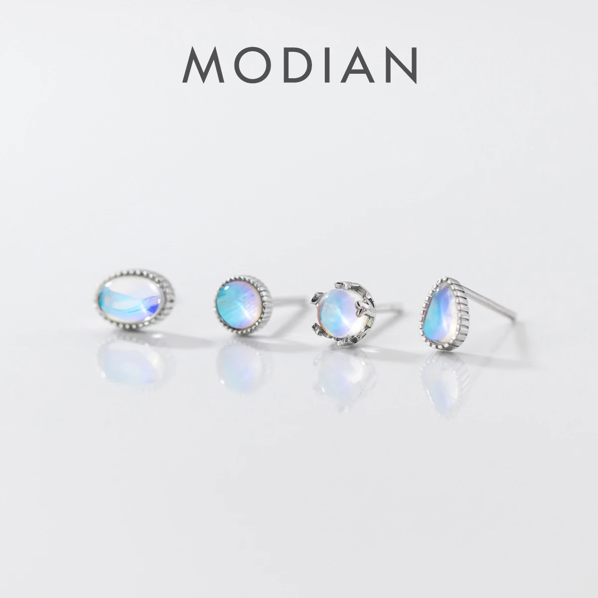 Modian 925 Sterling Silver Round Drop Oval Shape Wykwintne kolczyki sztyfty dla kobiet Fine Jewelry Simple MoonStone Anniversary