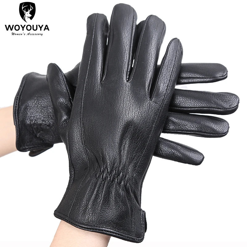 High-end black men's gloves,Keep warm gloves male winter,sheepskin men's leather gloves,Sensitive touch gloves-8025