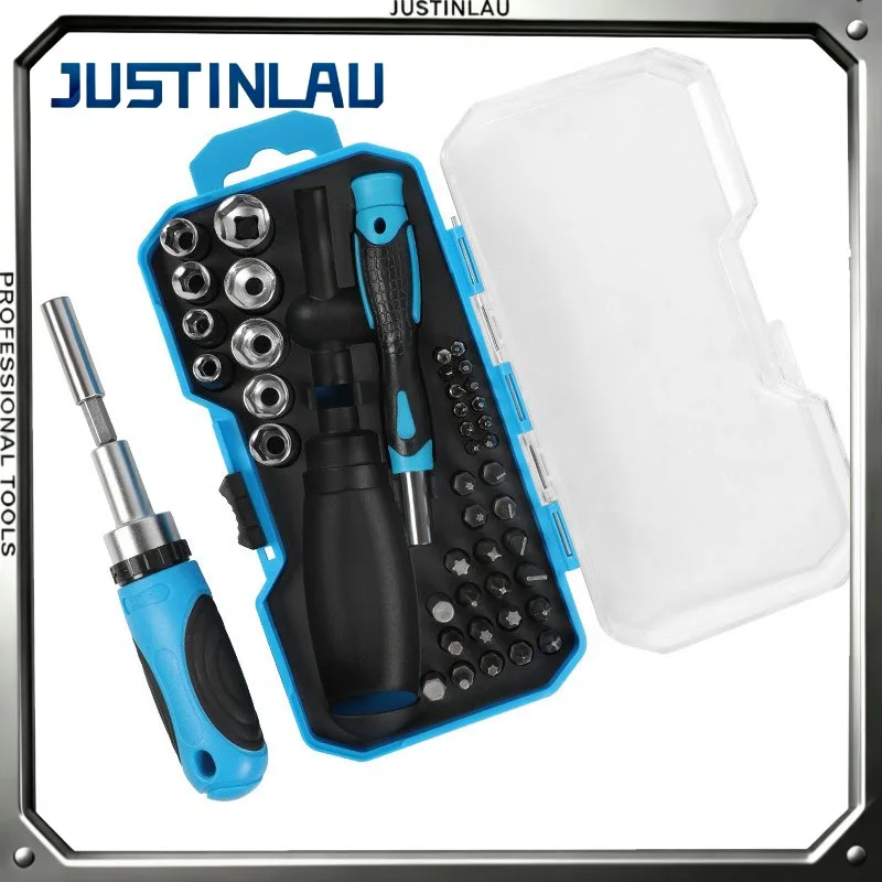JUSTINLAU 34/44 PCS Multifunction Ratchet Screwdriver Bit Kit One Word Cross Hexagon Socket Head Small Screwdriver Set