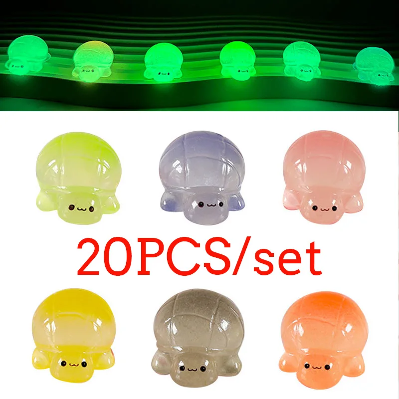 

20PCS Colorful Luminous Mini Tortoise Micro Landscape Figure Ornament DIY Glowing Turtle Miniature Statue Potted Garden Decor