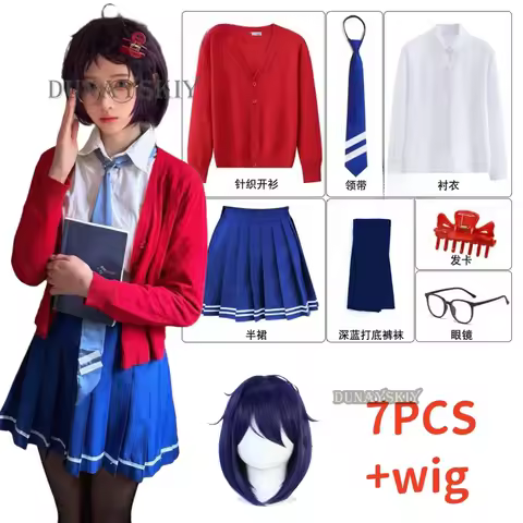 MiSide Glasses Mila Cosplay Game Costume Wig RolePlay Women Primary Yandere Outfit Halloween Creepy Lonely Mila Party Clothes