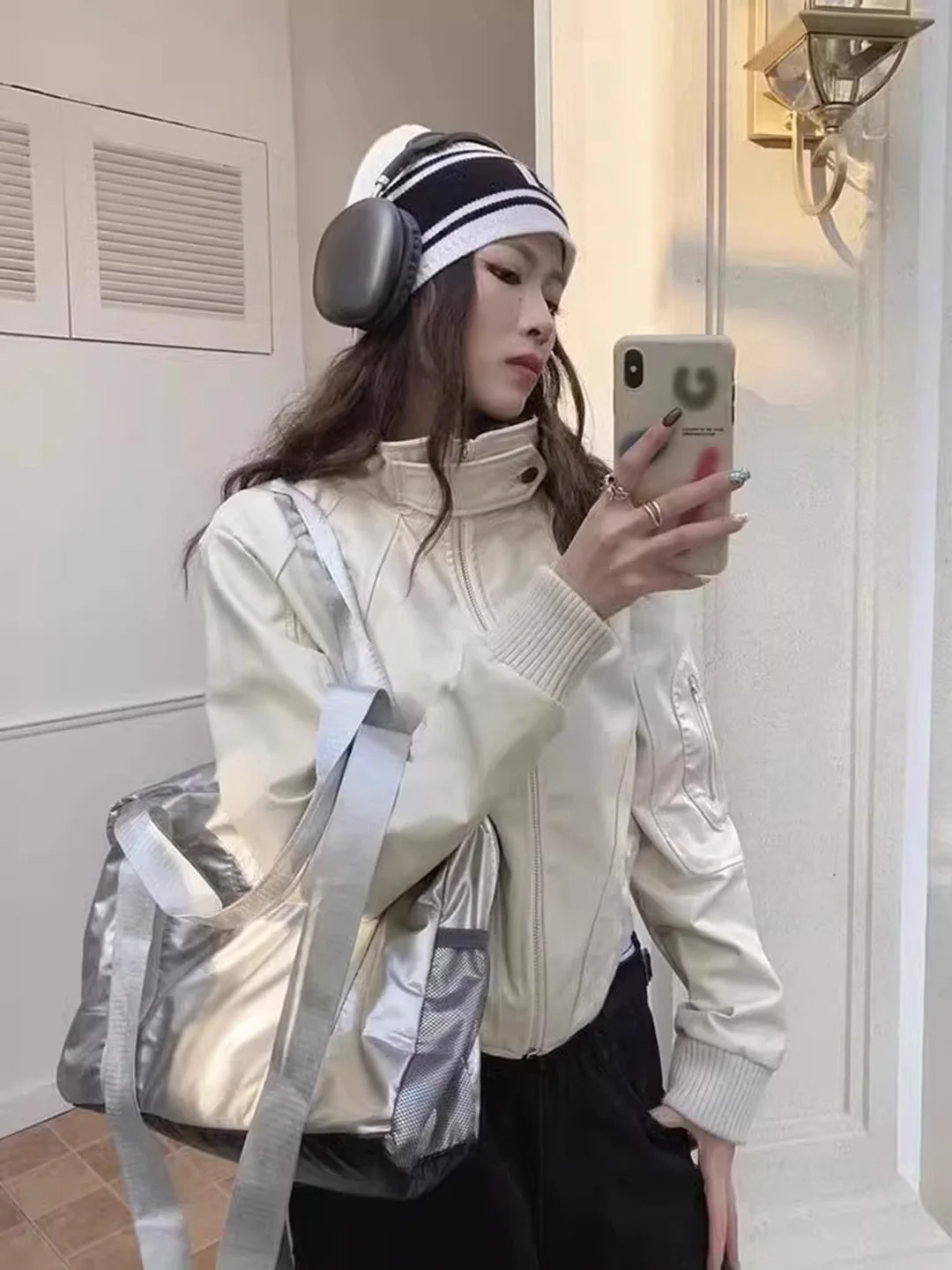 Jaet ort – manteau rétro en cuir PU blanc pour femme, haut de gamme, moto, nouveau petit Design, tendance, automne