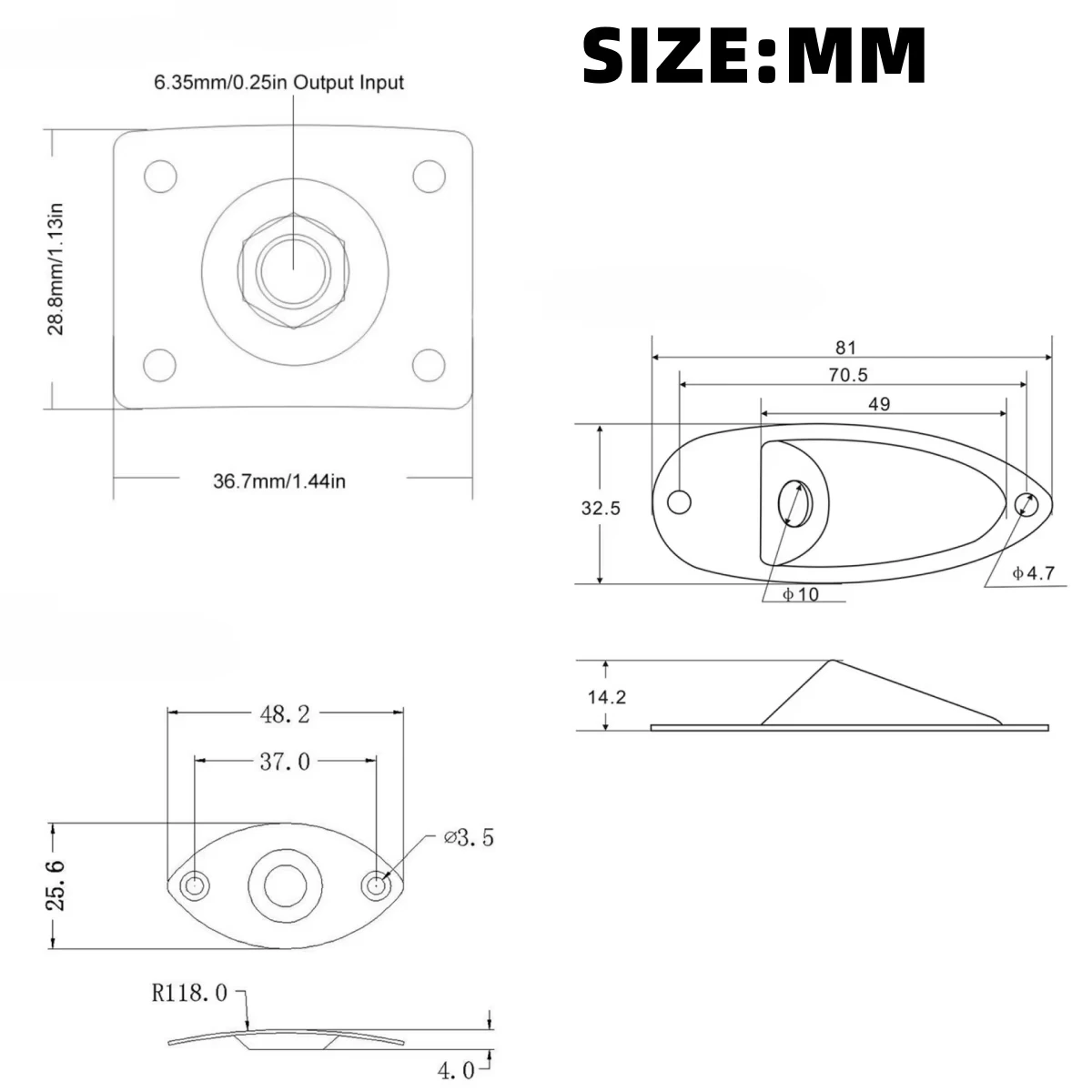 Guitar Output Jack Plate Input Jack Socket Square/Boat/Oval Style 1/4 In w/ Screws for Style Electric Guitar Parts Replacement