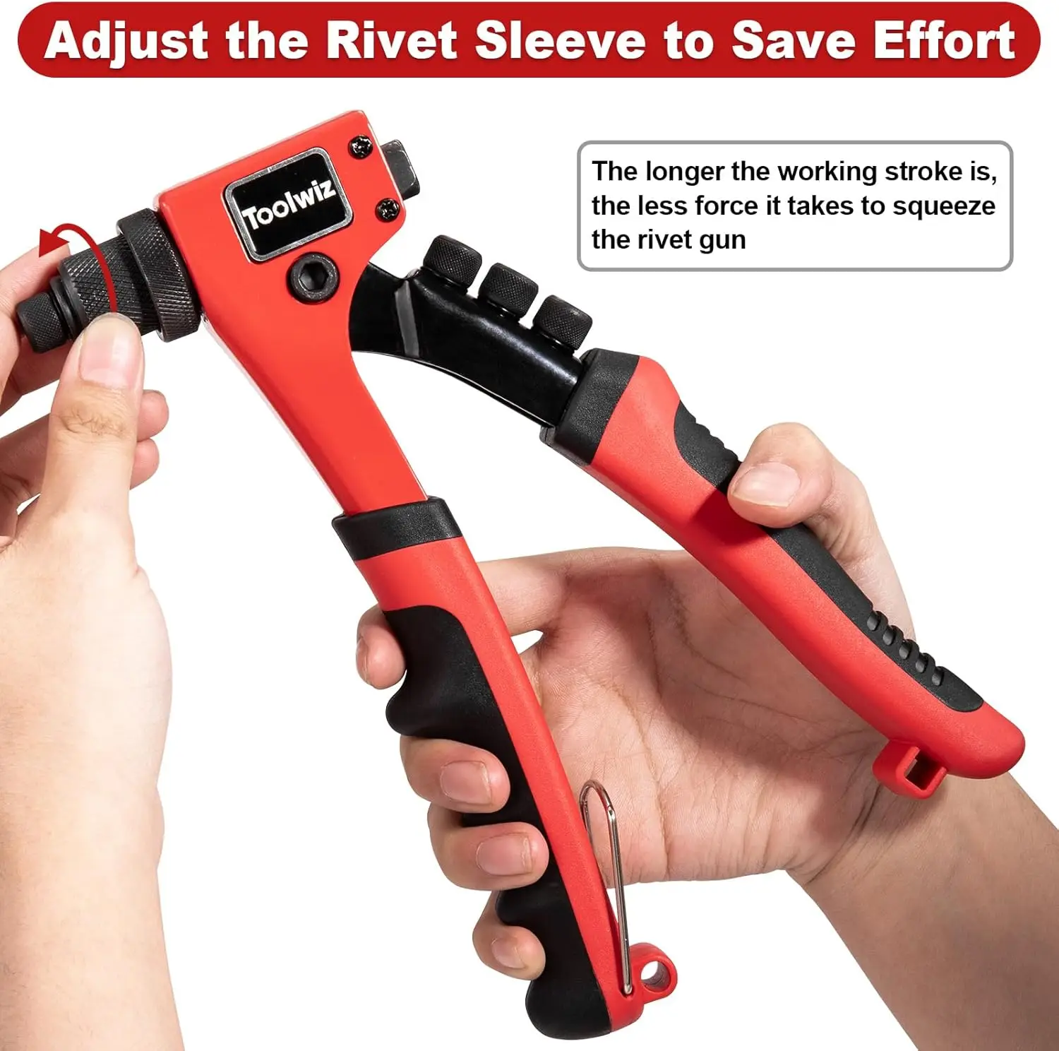 One-Handed Rivet Gun Kit with 200pcs Rivets, 4x Heads & 4x Bits - Heavy Duty for Metal, Wood, Plastic, Leather, Fabric