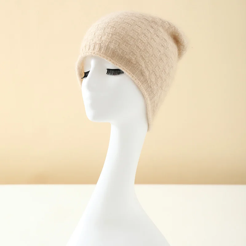 Women's 100% cashmere hat casual knit hat warm pile cap pullover hat without brim cap fashion cold hat wholesale.